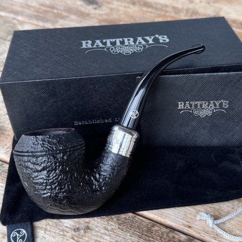 Rattray's Newcastle Sandblasted Black Bent Rhodesian (15) 9mm Filter Pipe - New
