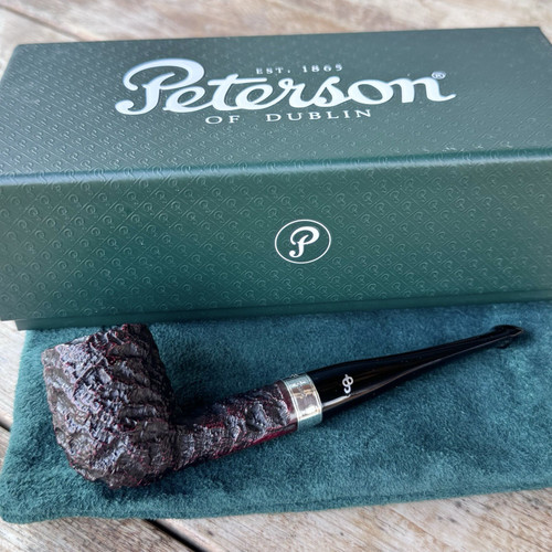 Peterson Cobble Rusticated Billiard (15)  P-Lip Sterling Silver Pipe - New