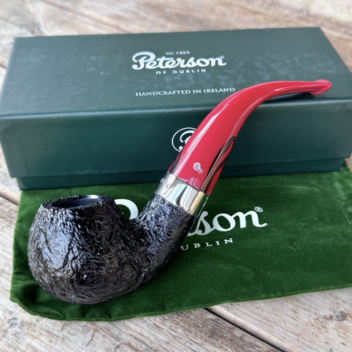 Peterson Dracula SandblastedBent Apple (XL02) Fishtail Pipe Red Acrylic Stem