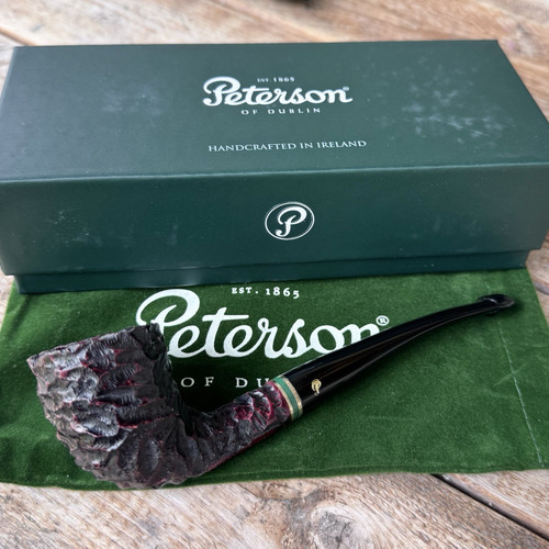 Peterson Emerald Rusticated Bent Dublin (127) P-Lip Tobacco Pipe - New