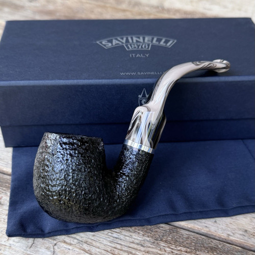 Savinelli Morellina Rusticated Black Oom Paul (614) 6mm Filter Pipe - New