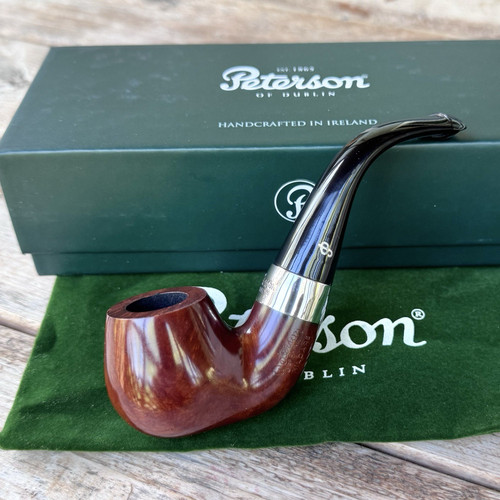 Peterson Kildare Silver Mounted Bent Billiard (230) P-Lip Pipe - Sterling Silver