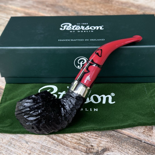 Peterson Dracula Rusticated Bent Rhodesian (999) Fishtail Tobacco Pipe - New