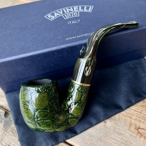 Savinelli Alligator Green Bent Billiard Oom Paul (614) 6mm Filter Pipe - New