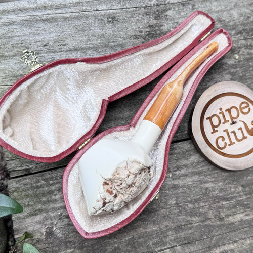 Turkish Ore  Block Natural Meerschaum Freehand Bent Pipe by Paykoc