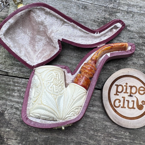 Aquila's Garden Block Meerschaum Carved Full Bent Pipe by Paykoc