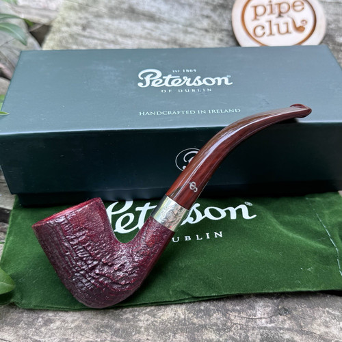 Peterson Irish Harp Sandblasted (128) Fishtail Tobacco Pipe Sterling Silver New