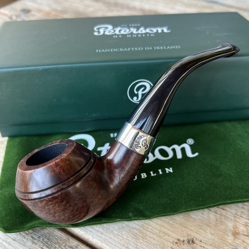 P-LIP Peterson Aran Smooth Nickel Mounted Rhodesian (999) P-LIP Tobacco Pipe - New