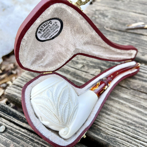 Block Meerschaum Carved Floral Drum Seal Dublin Pipe by Paykoc