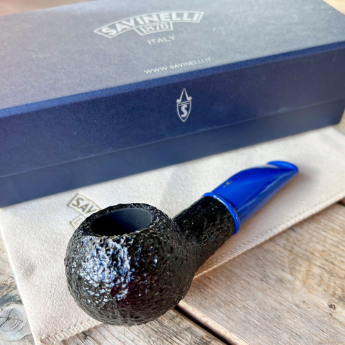Savinelli Mini Rusticated Blue Stem Bent Author (321) 6mm Filter Pipe - New