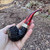 Peterson Dracula Rusticated Bent Billiard (XL90) Fishtail Pipe Red Acrylic Stem