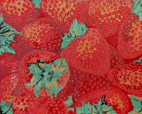 Strawberries painting in red with resin art