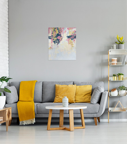 Acrylic Abstract in Blush Pink, Blue and Green