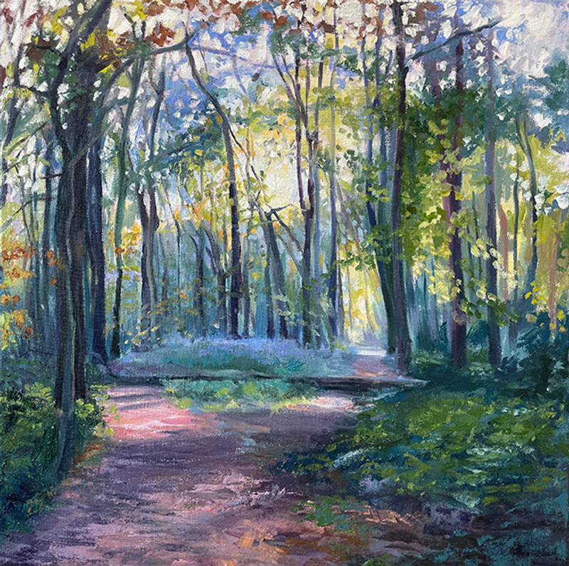 Woodland Sunlight with Bluebells Mounted Print Limited edition 150