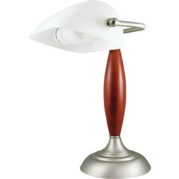 13" Fluorescent Desk Lamp Director Style Wood And Polished Nickel