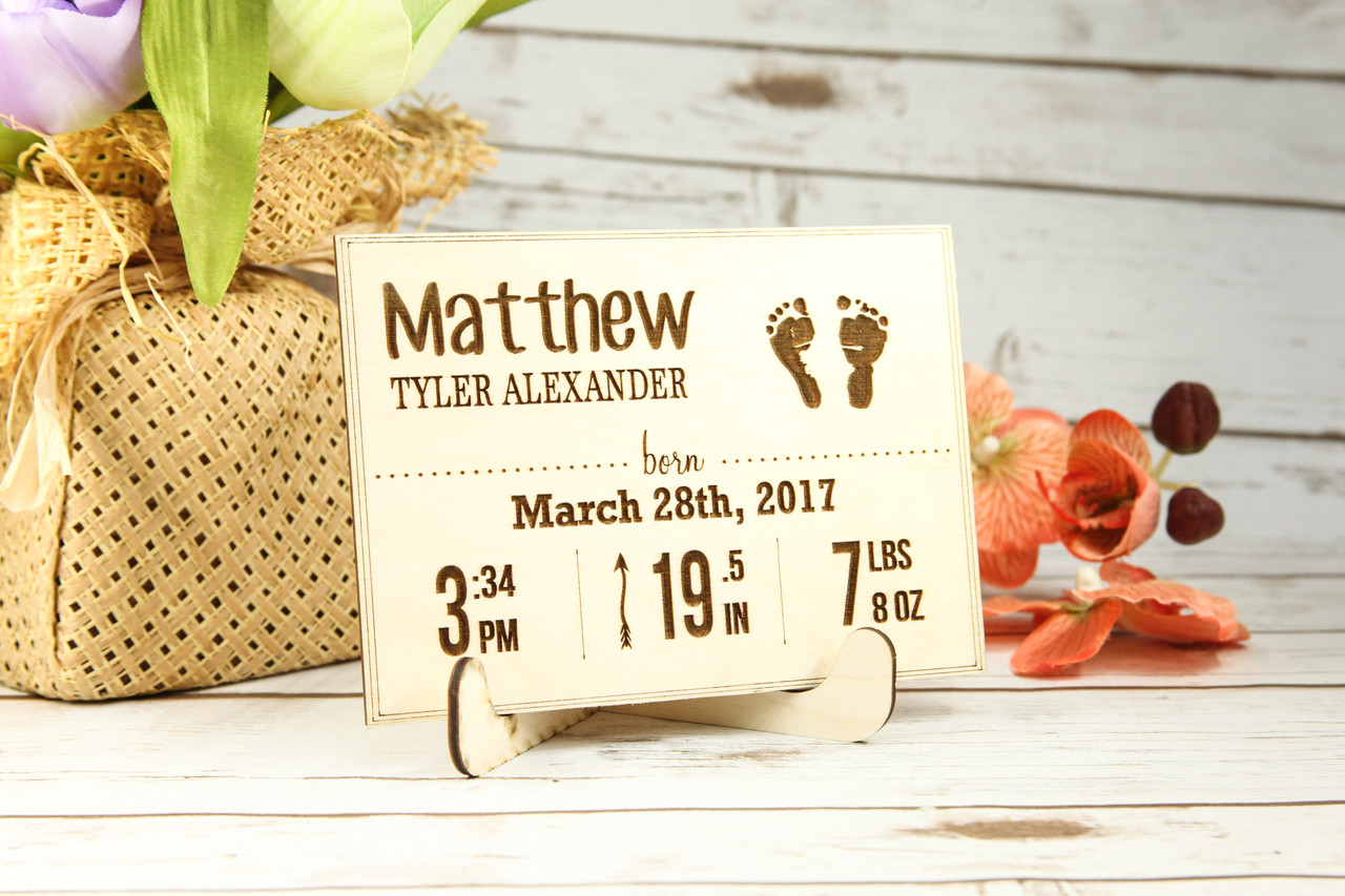 Personalized Wood Standing Post Card - Newborn Baby