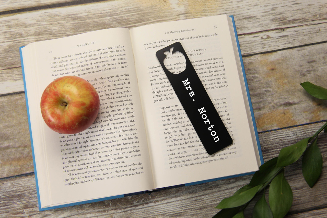 Personalized Bookmark - Large Apple Cutout 'Typewriter'