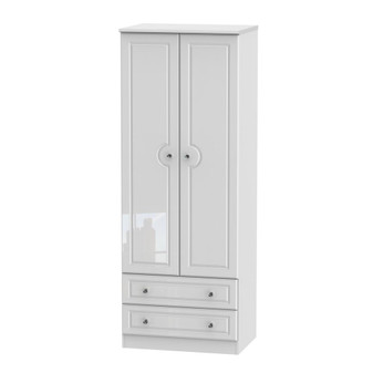 Balmoral Tall 2 Drawer Wardrobe in White Gloss & White - BAL081WGWM.jpg