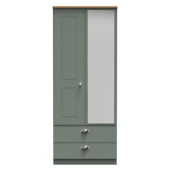 Victoria 2ft6in 2 Drawer Mirror Wardrobe in Reed Green & Riviera Oak - VIC062RGRO (1).jpg