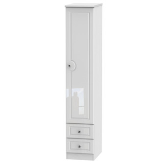 Balmoral Tall Single 2 Drawer Wardrobe in White Gloss & White - BAL091WGWM.jpg