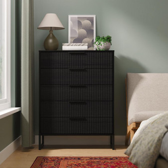 Fluted (Black Sleigh Legs) 5 Drawer Chest in Black Ash - FUG012BABA (0).jpg