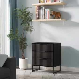 Fluted (Black Sleigh Legs) 3 Drawer Midi Chest with Legs in Black Ash - FUG023BABA (0).jpg