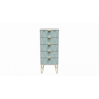 Diamond 5 Drawer Bedside Cabinet in Duck & White - DIF003DKWM (1).jpg