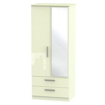 Knightsbridge 2ft6in 2 Drawer Mirror Wardrobe in Cream Gloss & Cream - KNI062CGCM.jpg