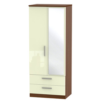 Knightsbridge 2ft6in 2 Drawer Mirror Wardrobe in Cream Gloss & Noche Walnut - KNI062CGNW.jpg