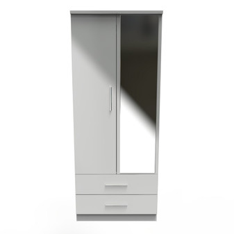 Knightsbridge 2ft6in 2 Drawer Mirror Wardrobe in Grey Gloss & Grey - KNI062GGGM (1).jpg