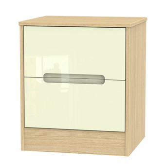 Monaco 2 Drawer Bedside Cabinet in Cream Gloss & Light Oak - MON005CGLO.jpg