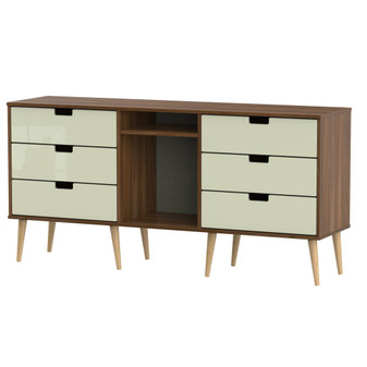 Shanghai 6 Drawer TV Unit with legs in Cream Gloss & Noche Walnut - SHA247CGNW.jpg