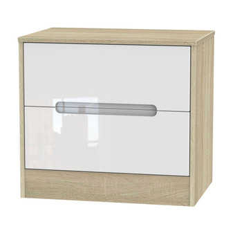 Monaco 2 Drawer Midi Chest in White Gloss & Bardolino Oak - MON009WGBO.jpg