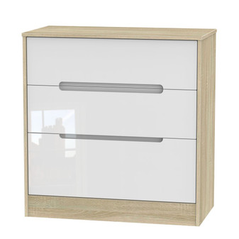Monaco 3 Drawer Deep Chest in White Gloss & Bardolino Oak - MON049WGBO.jpg