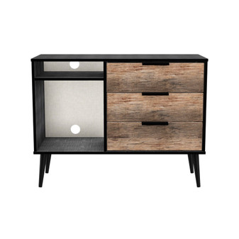 Hong Kong 3 Drawer TV Unit with legs in Vintage Oak & Black - HKB246VOBM.jpg