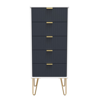 Linear 5 Drawer Bedside Cabinet in Indigo Matt & White - LIF003IMWM (1).jpg