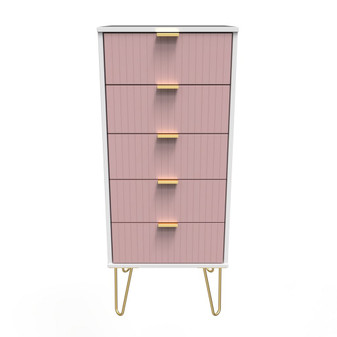Linear 5 Drawer Bedside Cabinet in Kobe Pink & White - LIF003KPWM (1).jpg