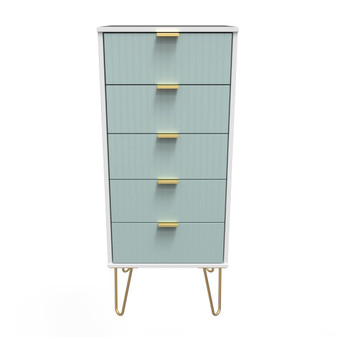 Linear (F) 5 Drawer Bedside Cabinet in Duck & White Matt - LIF003DKWM (1).jpg