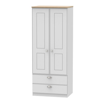Victoria 2ft6in 2 Drawer Wardrobe in Grey Matt with Riviera Oak Top - VIC061GMRO.jpg