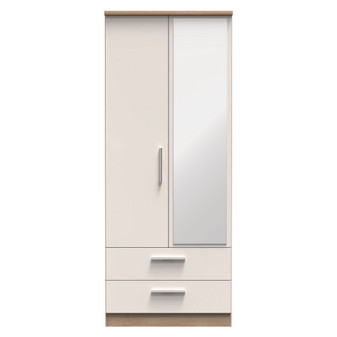 Knightsbridge 2ft6in 2 Drawer Mirror Wardrobe in Kashmir Gloss & Bardolino Oak - KNI062KGBO (1).jpg