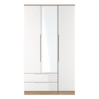 Milan Tall Triple 2 Drawer Mirrored Wardrobe in White Gloss & Bardolino Oak - MIL142WGBO (1).jpg