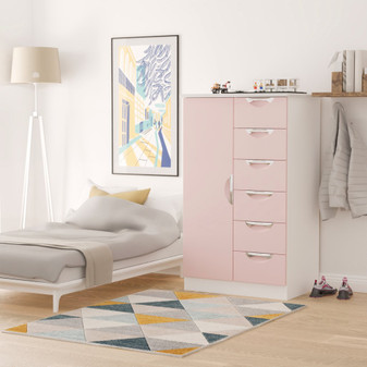 Camden 1 Door 5 Drawer Kids Robe in Kobe Pink & White - CAM059KPWM (0).jpg