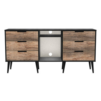 Hong Kong 6 Drawer TV Unit with legs in Vintage Oak & Black - HKB247VOBM.jpg