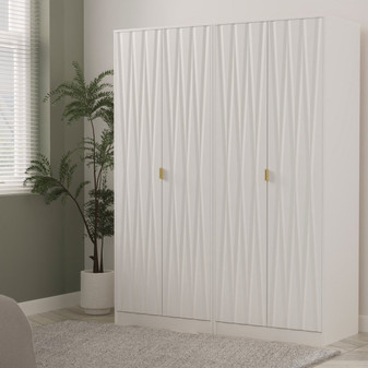 Diamond (Gold Hairpin Legs) Quad Wardrobe (4 door) in White Matt - DIF260WMWM (0).jpg