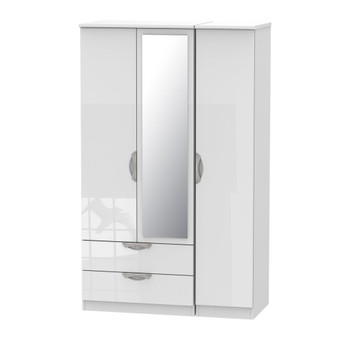 Camden Triple 2 Drawer Mirrored Wardrobe in White Gloss & White - CAM132WGWM.jpg