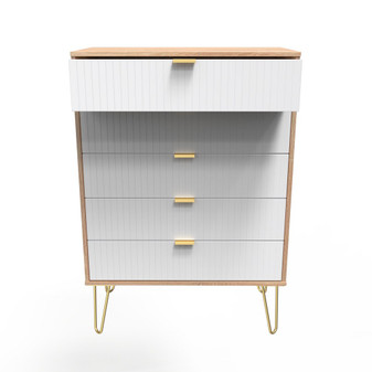 Linear (F) 5 Drawer Chest in White Matt & Bardolino Oak - LIF012WMBO (1).jpg