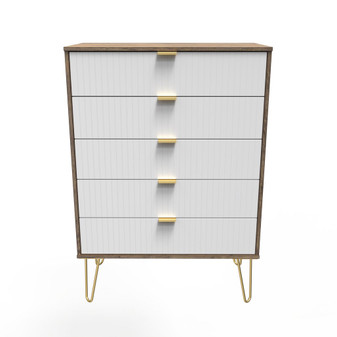 Linear 5 Drawer Chest in White Matt & Vintage Oak - LIF012WMVO (1).jpg