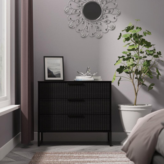 Fluted (Black Sleigh Legs) 3 Drawer Chest in Black Ash - FUG010BABA (0).jpg