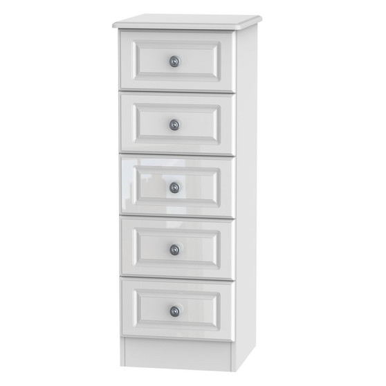 Pembroke 5 Drawer Bedside Cabinet in White Gloss - PEM003WGWM.jpg