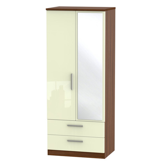 Knightsbridge 2ft6in 2 Drawer Mirror Wardrobe in Cream Gloss & Noche Walnut - KNI062CGNW.jpg